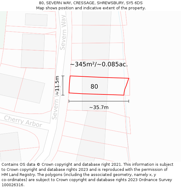 80, SEVERN WAY, CRESSAGE, SHREWSBURY, SY5 6DS: Plot and title map