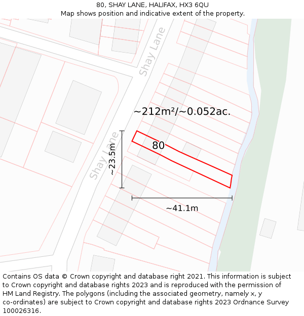80, SHAY LANE, HALIFAX, HX3 6QU: Plot and title map