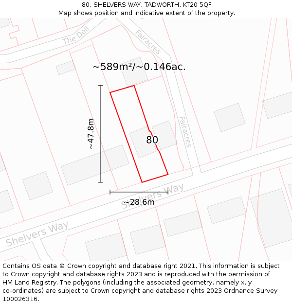 80, SHELVERS WAY, TADWORTH, KT20 5QF: Plot and title map