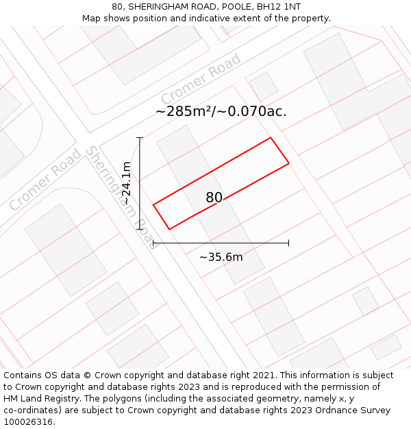 80, SHERINGHAM ROAD, POOLE, BH12 1NT: Plot and title map