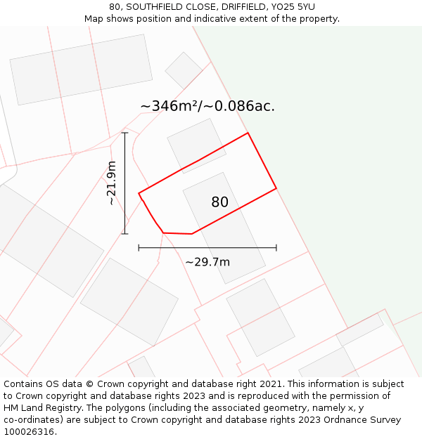 80, SOUTHFIELD CLOSE, DRIFFIELD, YO25 5YU: Plot and title map