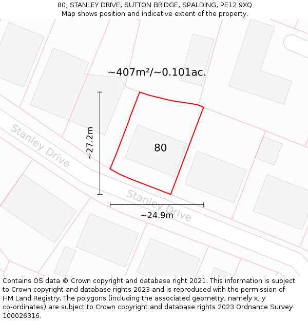 80, STANLEY DRIVE, SUTTON BRIDGE, SPALDING, PE12 9XQ: Plot and title map
