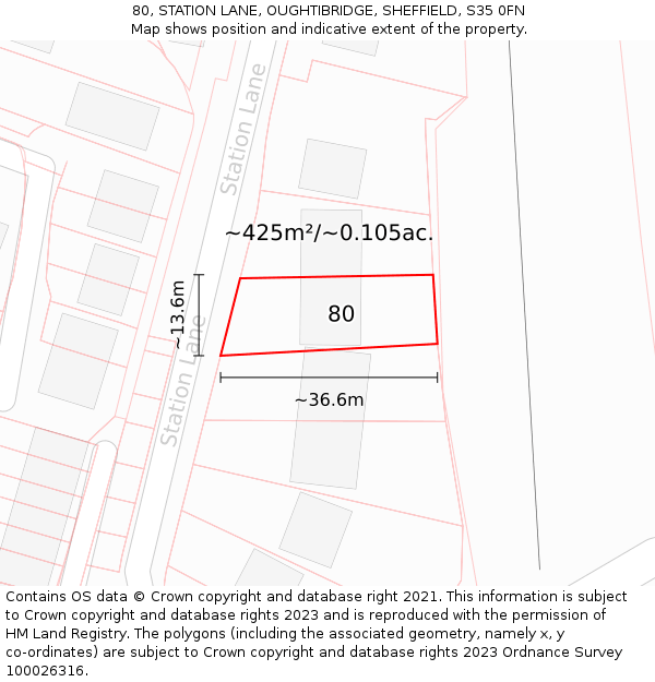 80, STATION LANE, OUGHTIBRIDGE, SHEFFIELD, S35 0FN: Plot and title map