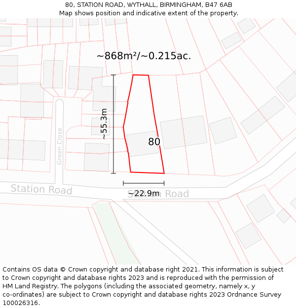 80, STATION ROAD, WYTHALL, BIRMINGHAM, B47 6AB: Plot and title map