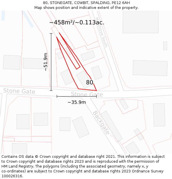 80, STONEGATE, COWBIT, SPALDING, PE12 6AH: Plot and title map