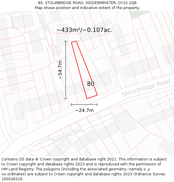 80, STOURBRIDGE ROAD, KIDDERMINSTER, DY10 2QB: Plot and title map