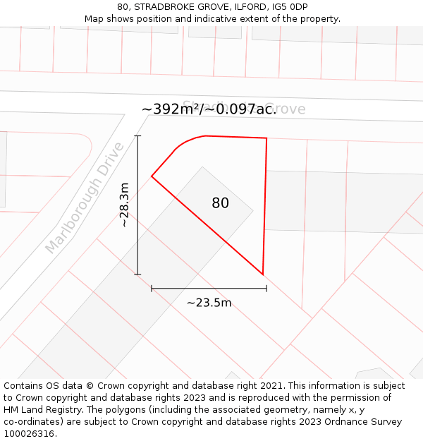 80, STRADBROKE GROVE, ILFORD, IG5 0DP: Plot and title map