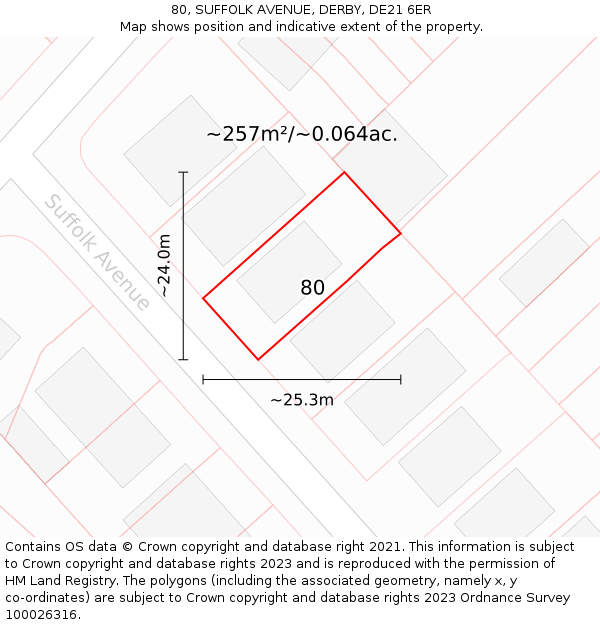 80, SUFFOLK AVENUE, DERBY, DE21 6ER: Plot and title map
