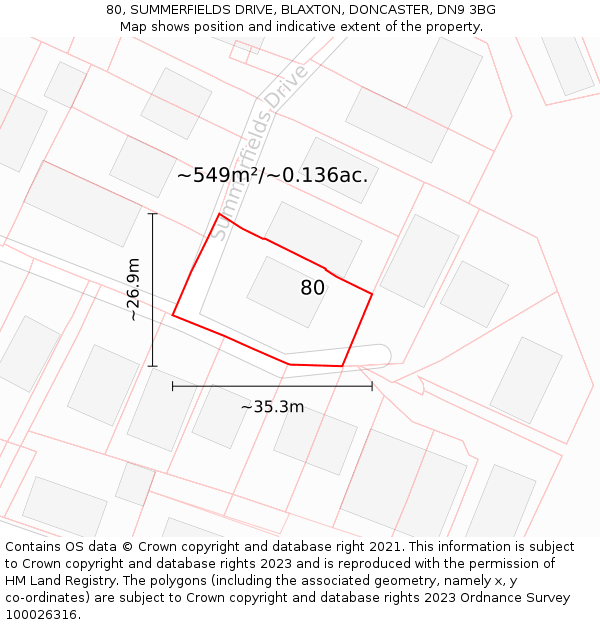 80, SUMMERFIELDS DRIVE, BLAXTON, DONCASTER, DN9 3BG: Plot and title map