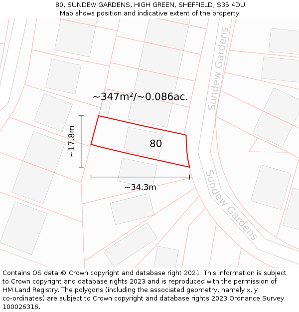 80, SUNDEW GARDENS, HIGH GREEN, SHEFFIELD, S35 4DU: Plot and title map