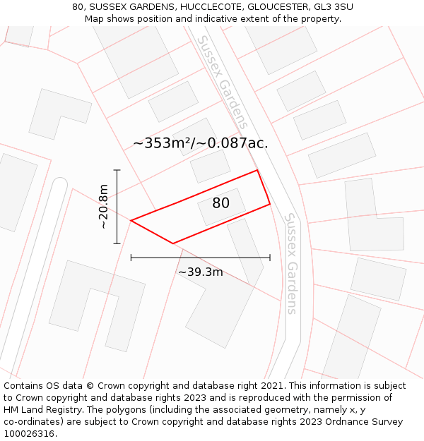 80, SUSSEX GARDENS, HUCCLECOTE, GLOUCESTER, GL3 3SU: Plot and title map