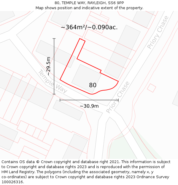 80, TEMPLE WAY, RAYLEIGH, SS6 9PP: Plot and title map