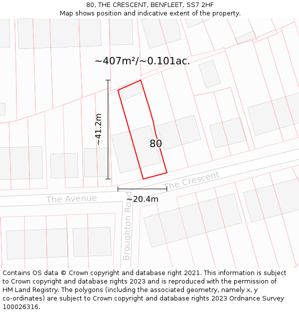 80, THE CRESCENT, BENFLEET, SS7 2HF: Plot and title map