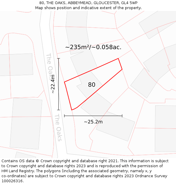 80, THE OAKS, ABBEYMEAD, GLOUCESTER, GL4 5WP: Plot and title map