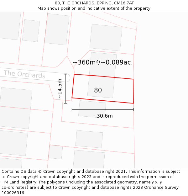 80, THE ORCHARDS, EPPING, CM16 7AT: Plot and title map