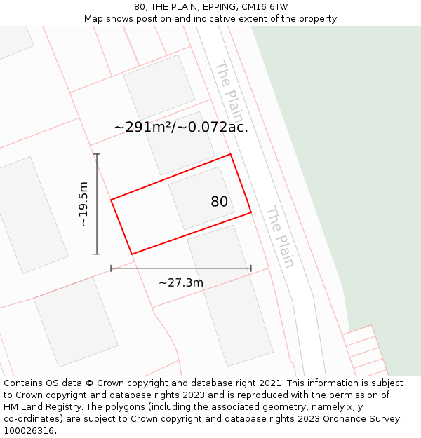 80, THE PLAIN, EPPING, CM16 6TW: Plot and title map