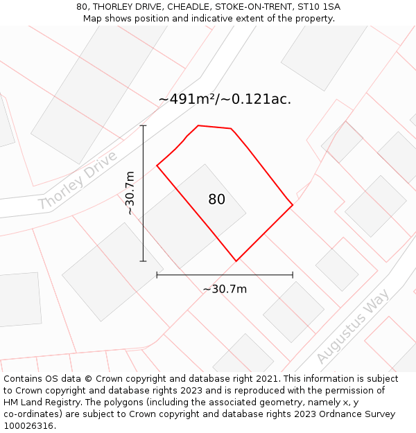 80, THORLEY DRIVE, CHEADLE, STOKE-ON-TRENT, ST10 1SA: Plot and title map