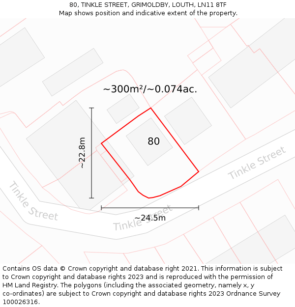 80, TINKLE STREET, GRIMOLDBY, LOUTH, LN11 8TF: Plot and title map