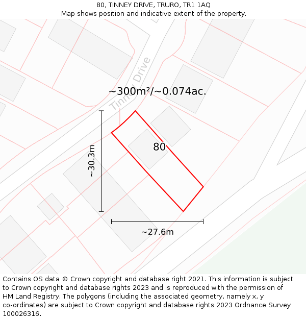 80, TINNEY DRIVE, TRURO, TR1 1AQ: Plot and title map