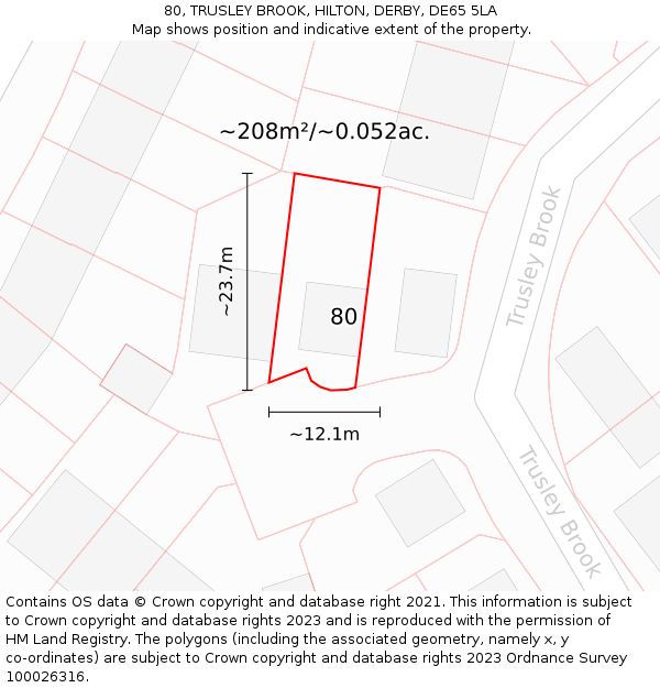 80, TRUSLEY BROOK, HILTON, DERBY, DE65 5LA: Plot and title map