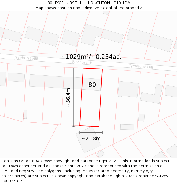 80, TYCEHURST HILL, LOUGHTON, IG10 1DA: Plot and title map
