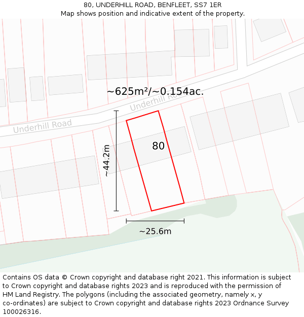 80, UNDERHILL ROAD, BENFLEET, SS7 1ER: Plot and title map