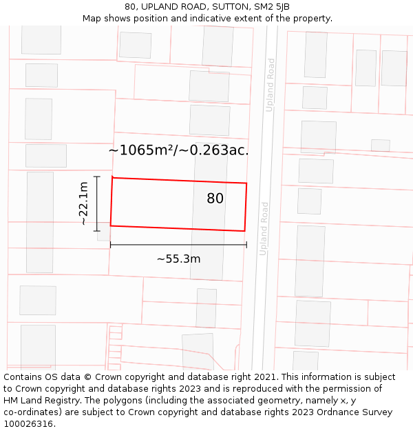 80, UPLAND ROAD, SUTTON, SM2 5JB: Plot and title map