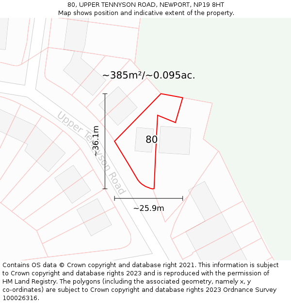80, UPPER TENNYSON ROAD, NEWPORT, NP19 8HT: Plot and title map