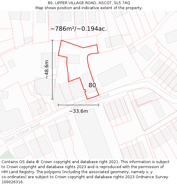 80, UPPER VILLAGE ROAD, ASCOT, SL5 7AQ: Plot and title map