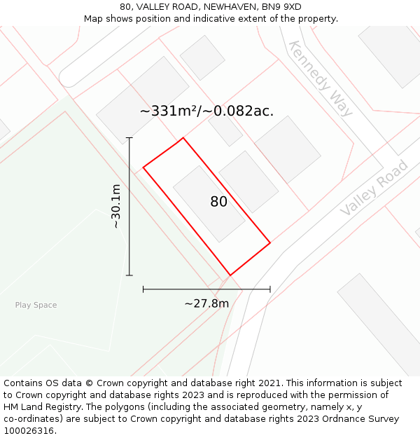 80, VALLEY ROAD, NEWHAVEN, BN9 9XD: Plot and title map