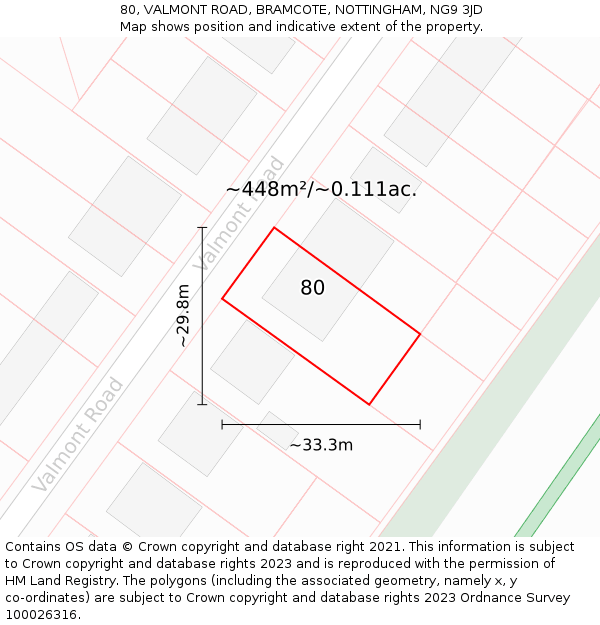80, VALMONT ROAD, BRAMCOTE, NOTTINGHAM, NG9 3JD: Plot and title map