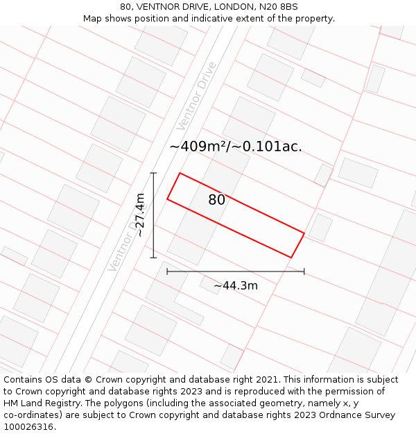 80, VENTNOR DRIVE, LONDON, N20 8BS: Plot and title map