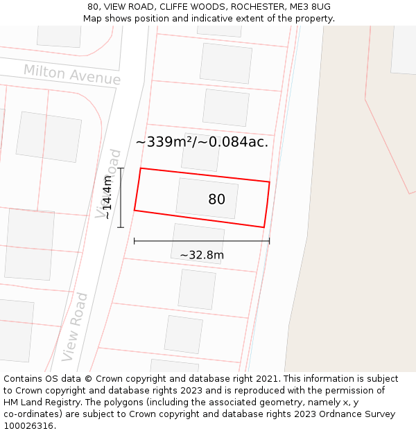 80, VIEW ROAD, CLIFFE WOODS, ROCHESTER, ME3 8UG: Plot and title map