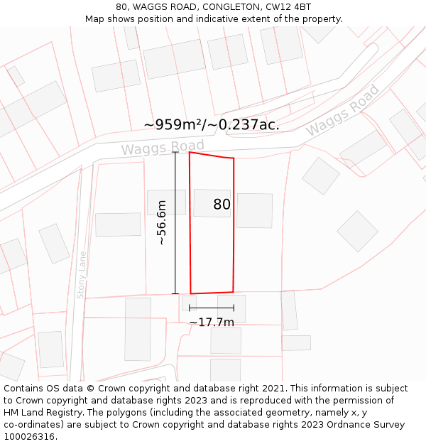 80, WAGGS ROAD, CONGLETON, CW12 4BT: Plot and title map