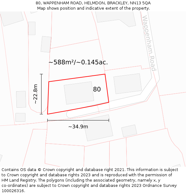 80, WAPPENHAM ROAD, HELMDON, BRACKLEY, NN13 5QA: Plot and title map