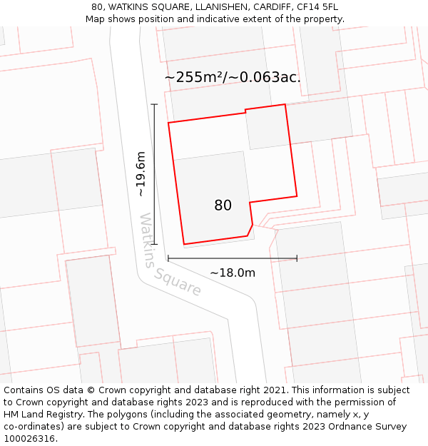 80, WATKINS SQUARE, LLANISHEN, CARDIFF, CF14 5FL: Plot and title map