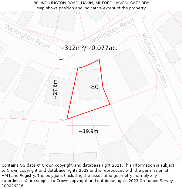 80, WELLINGTON ROAD, HAKIN, MILFORD HAVEN, SA73 3BY: Plot and title map