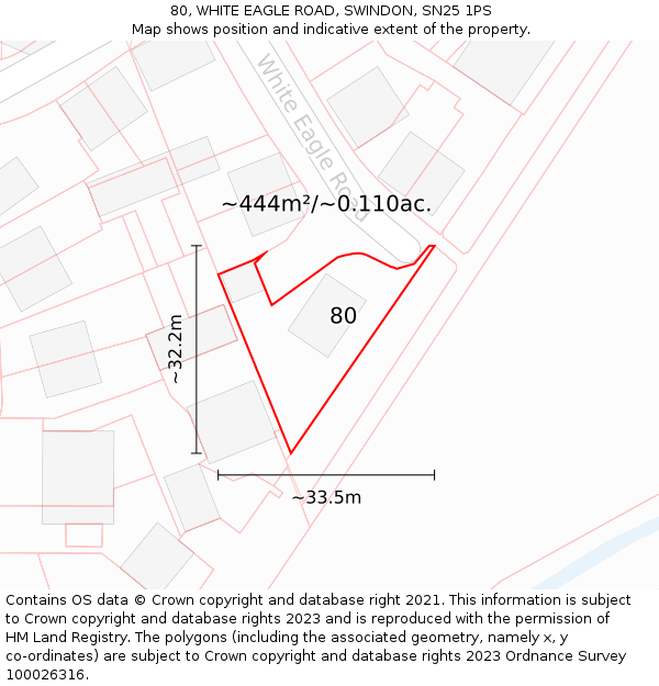 80, WHITE EAGLE ROAD, SWINDON, SN25 1PS: Plot and title map