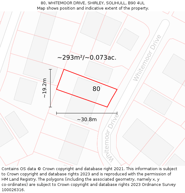 80, WHITEMOOR DRIVE, SHIRLEY, SOLIHULL, B90 4UL: Plot and title map