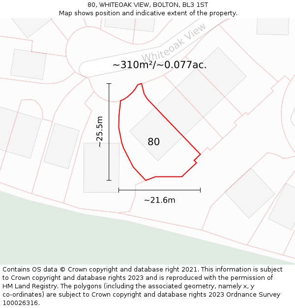 80, WHITEOAK VIEW, BOLTON, BL3 1ST: Plot and title map