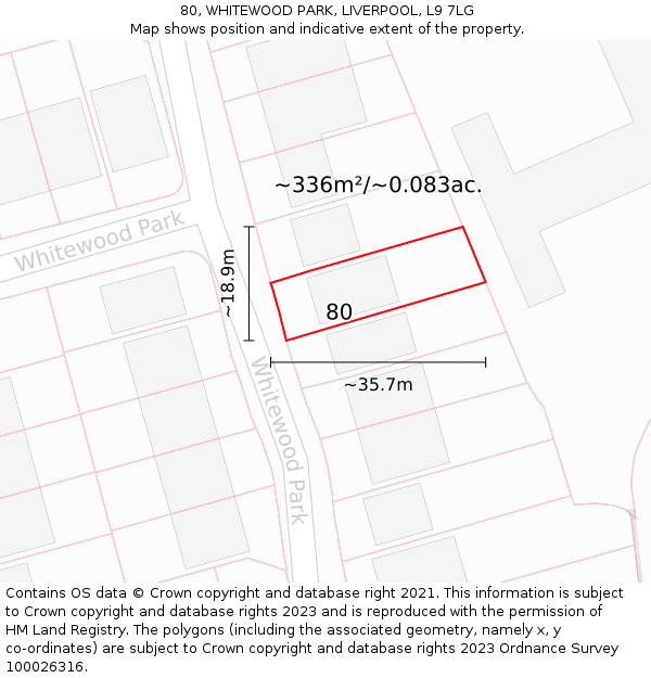 80, WHITEWOOD PARK, LIVERPOOL, L9 7LG: Plot and title map