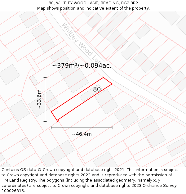 80, WHITLEY WOOD LANE, READING, RG2 8PP: Plot and title map