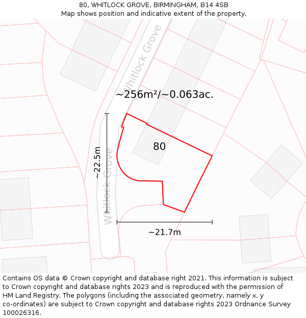 80, WHITLOCK GROVE, BIRMINGHAM, B14 4SB: Plot and title map