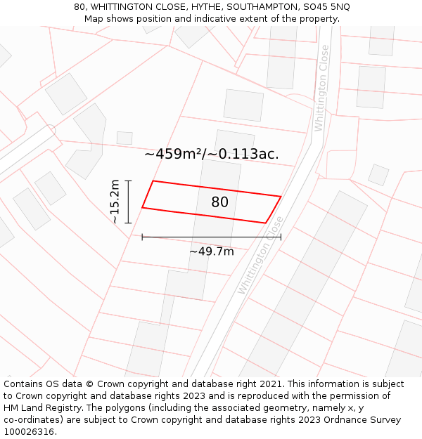80, WHITTINGTON CLOSE, HYTHE, SOUTHAMPTON, SO45 5NQ: Plot and title map
