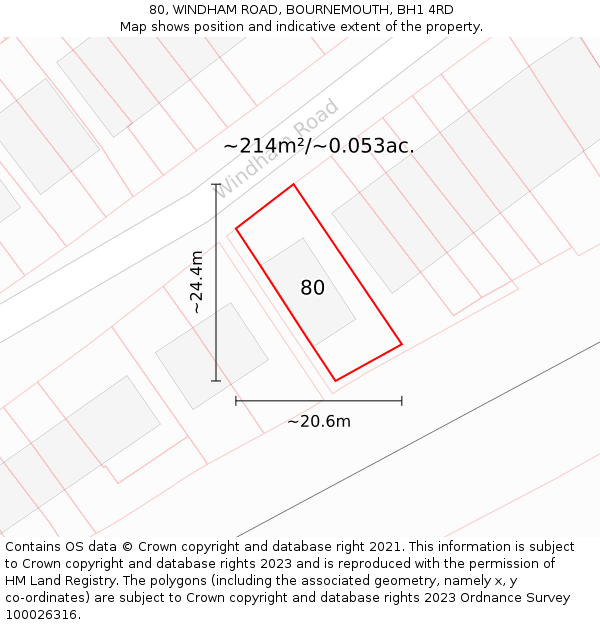 80, WINDHAM ROAD, BOURNEMOUTH, BH1 4RD: Plot and title map