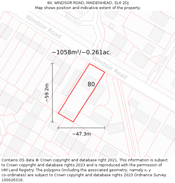 80, WINDSOR ROAD, MAIDENHEAD, SL6 2DJ: Plot and title map