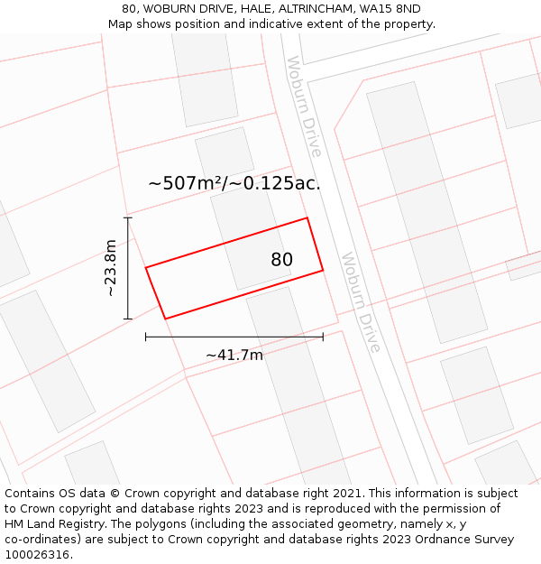 80, WOBURN DRIVE, HALE, ALTRINCHAM, WA15 8ND: Plot and title map