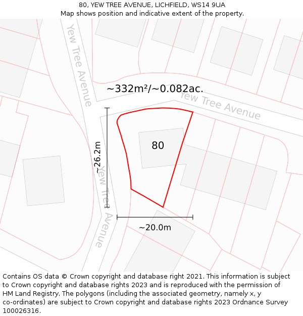 80, YEW TREE AVENUE, LICHFIELD, WS14 9UA: Plot and title map