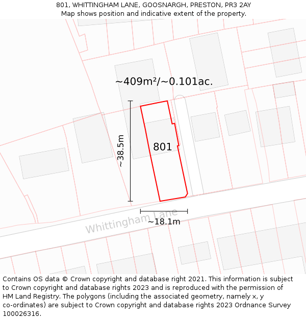 801, WHITTINGHAM LANE, GOOSNARGH, PRESTON, PR3 2AY: Plot and title map