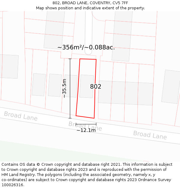 802, BROAD LANE, COVENTRY, CV5 7FF: Plot and title map